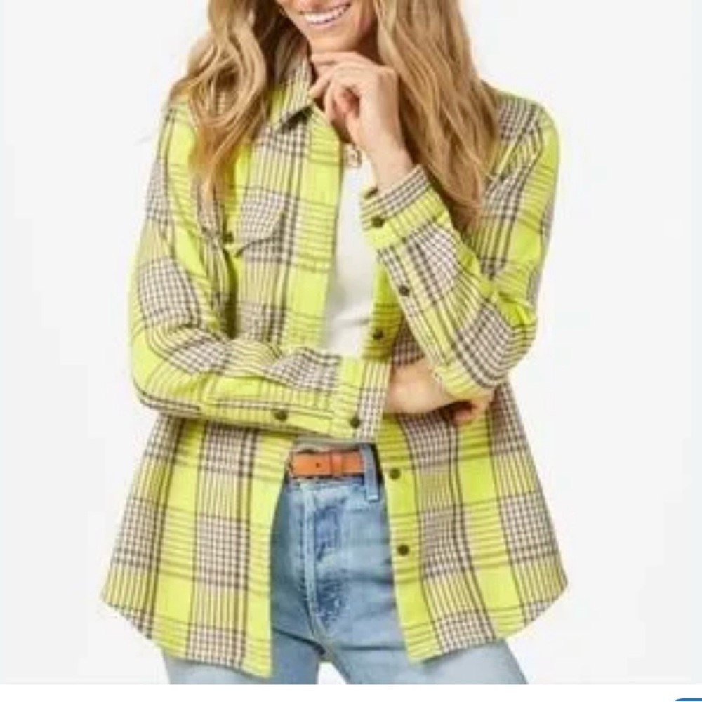 Outerknown Electric Lime Plaid Blanket Button Down Shirt
